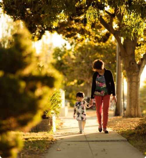 mom and daughter on a walk