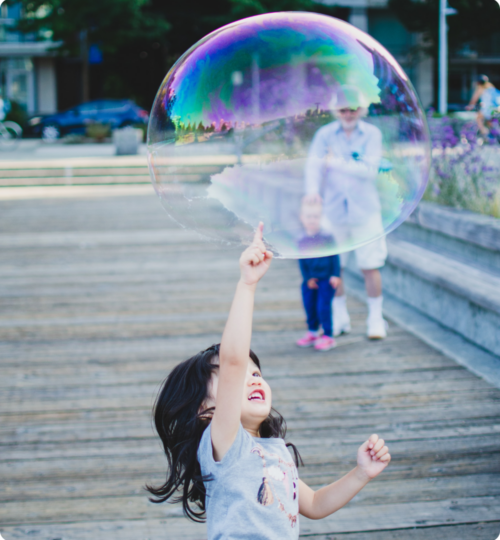 girl poking bubble