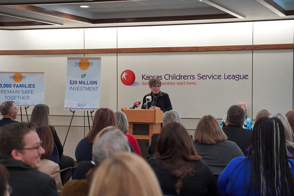 Governor Laura Kelly at KCSL offices in Topeka announcing Families First Prevention funding